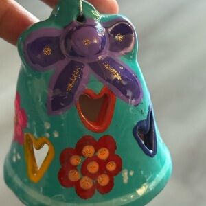 Mexican  Ceramic Bell with Heart Cutouts